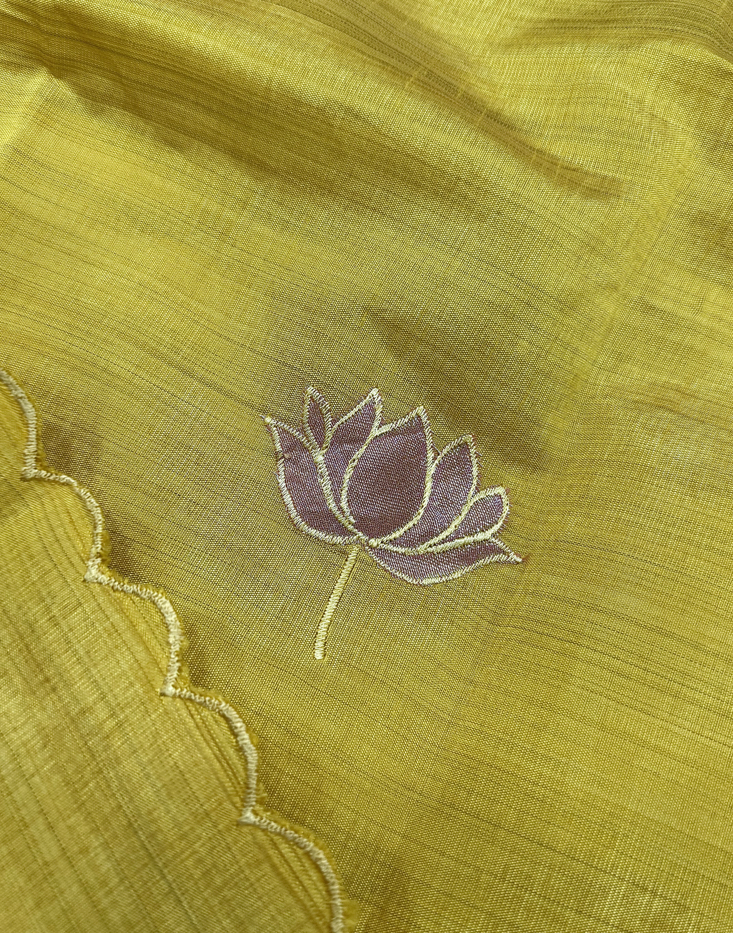 Mustard Yellow Tussar Unstitched Suit with Appliqué Embroidery