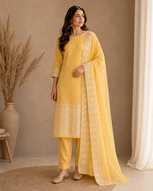 Premium Organza 3-Piece Suit Set with Multi Embroidery (unstitched)