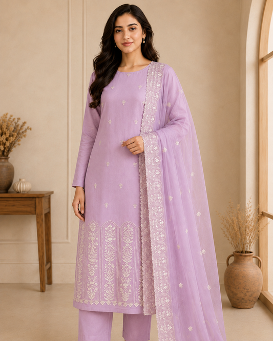 Premium Organza 3-Piece Suit Set with Multi Embroidery (unstitched)