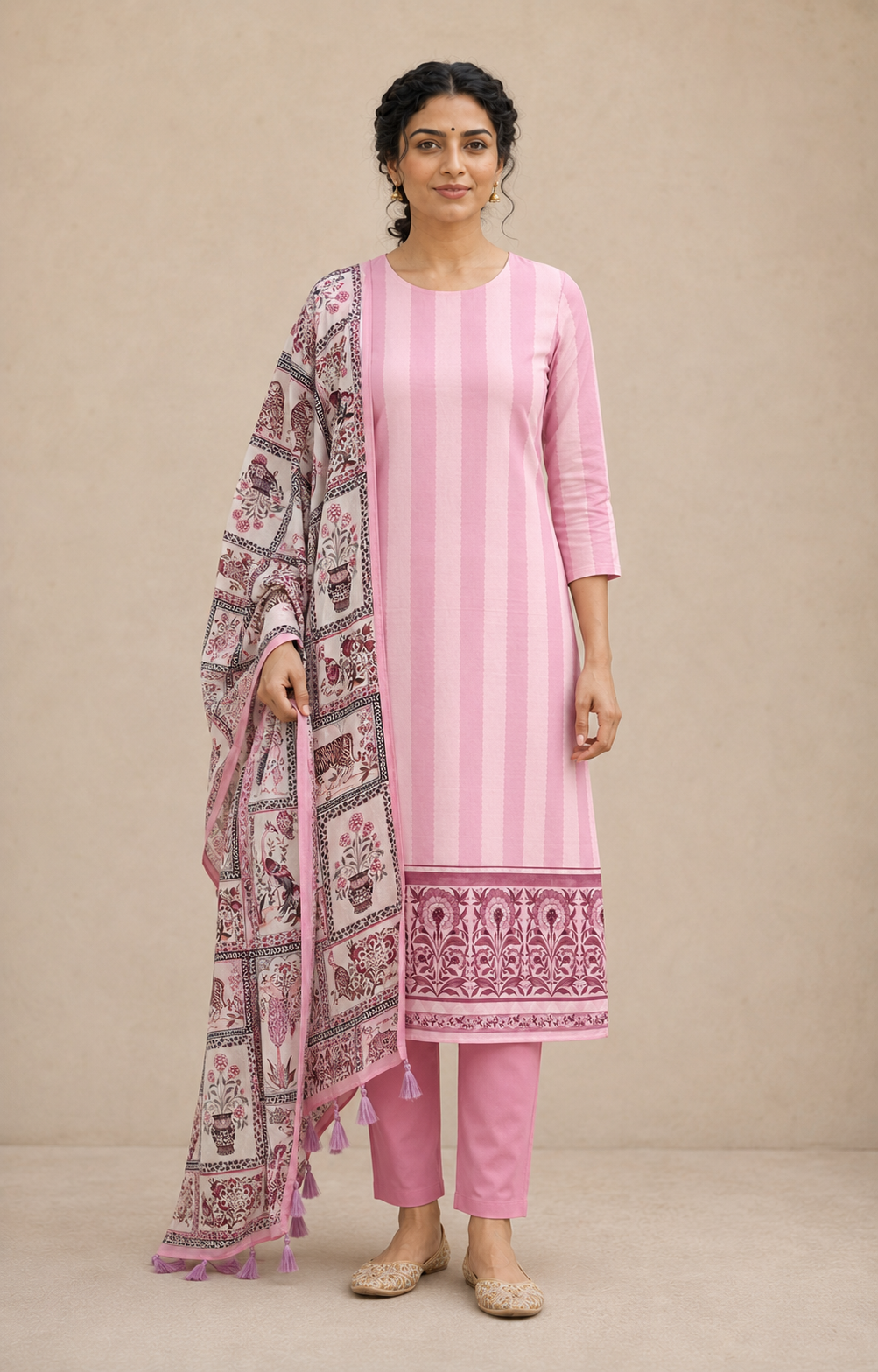 Organza satin with digital print (unstitched)
