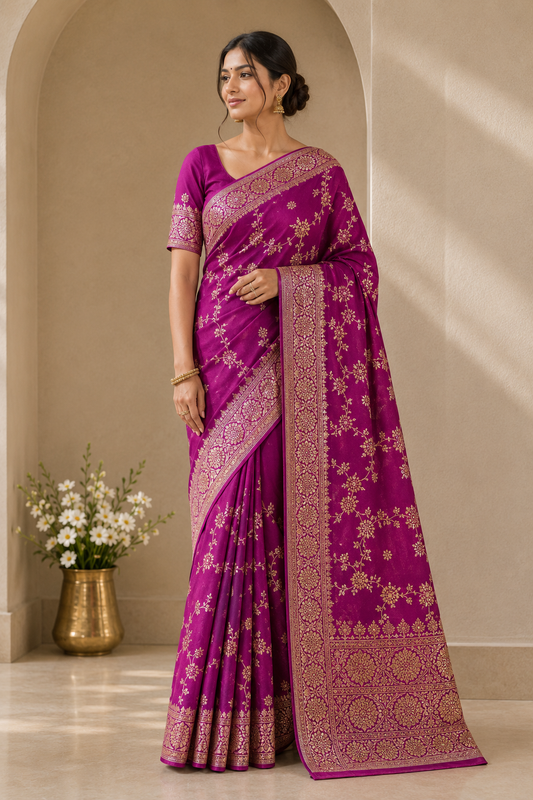 Premium Banarasi Katan Silk Saree with Heavy Zari & Swarovski Work