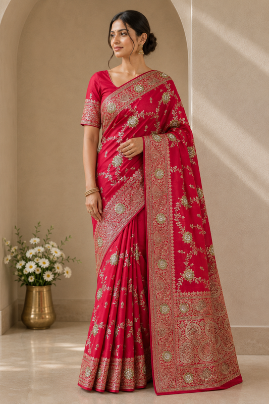 Premium Banarasi Katan Silk Saree with Heavy Zari & Swarovski Work