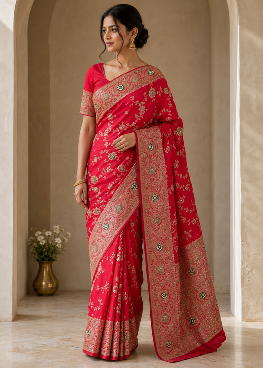Premium Banarasi Katan Silk Saree with Heavy Zari & Swarovski Work