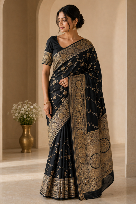 Premium Banarasi Katan Silk Saree with Heavy Zari & Swarovski Work