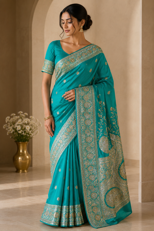 Premium Banarasi Katan Silk Saree with Heavy Zari & Swarovski Work