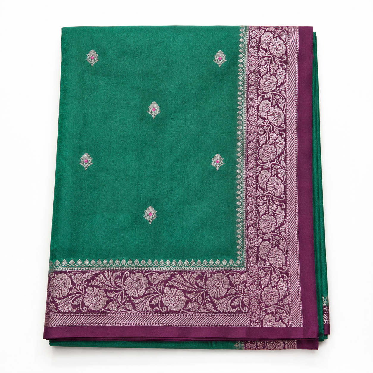 Chiniya Katan Saree with Contrast Pallu & Blouse