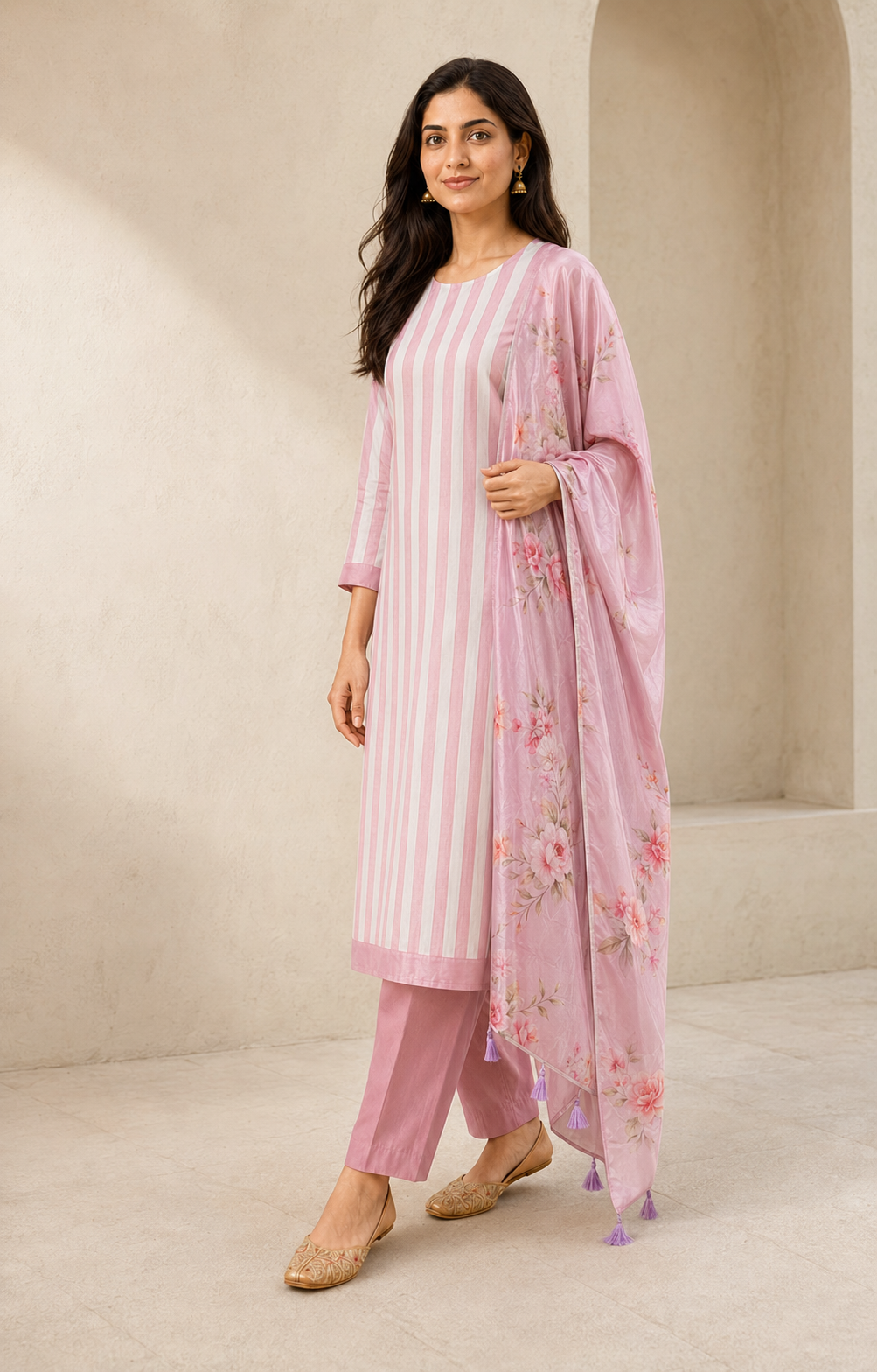 Organza satin with digital print (unstitched)