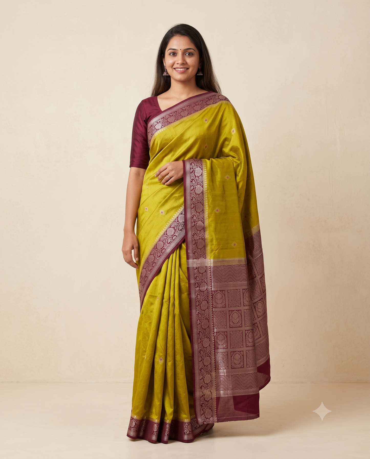 Chiniya Katan Saree with Contrast Pallu & Blouse