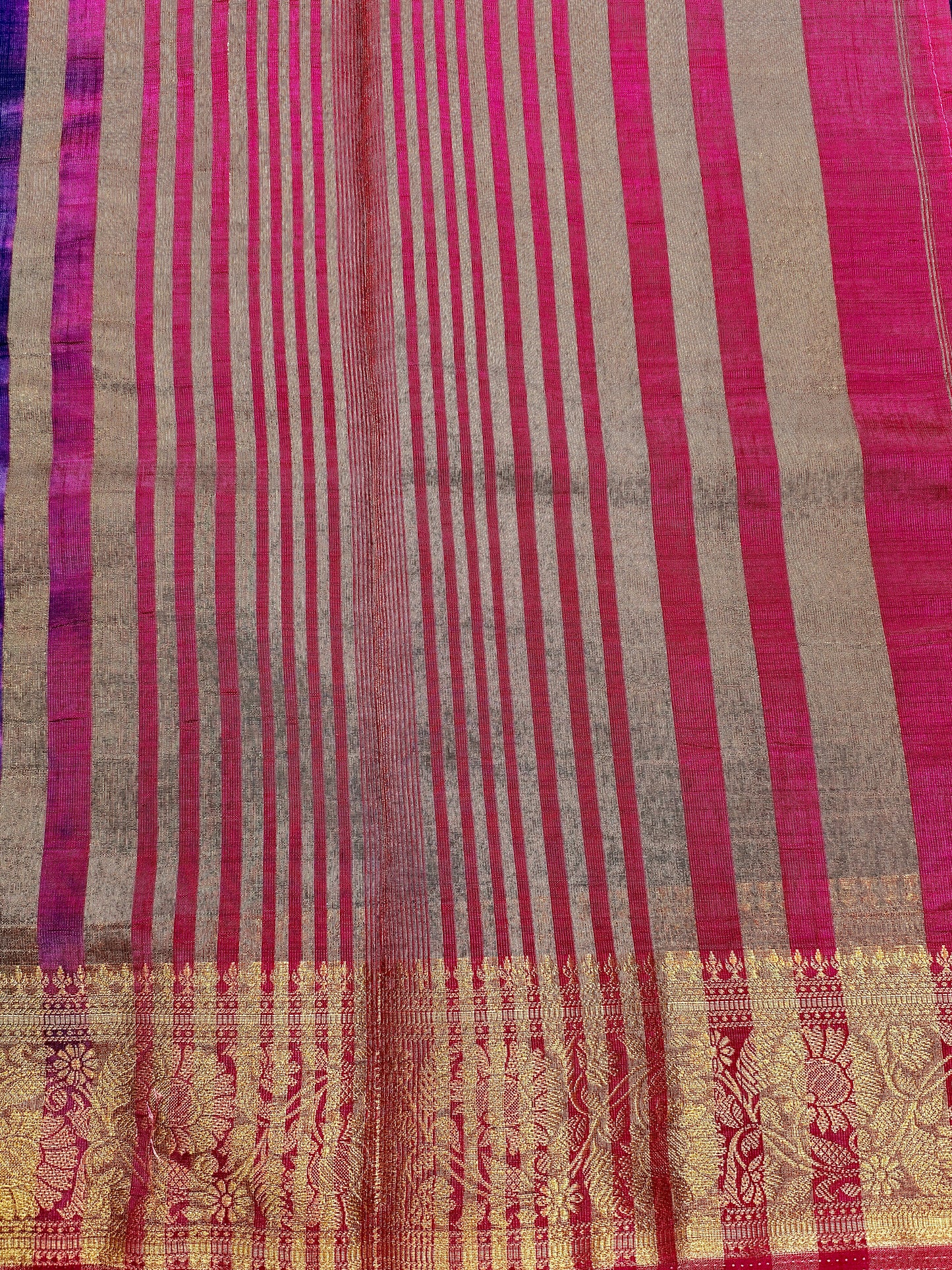 Navy Blue New Tussar Saree with Contrast Border & Embroidery