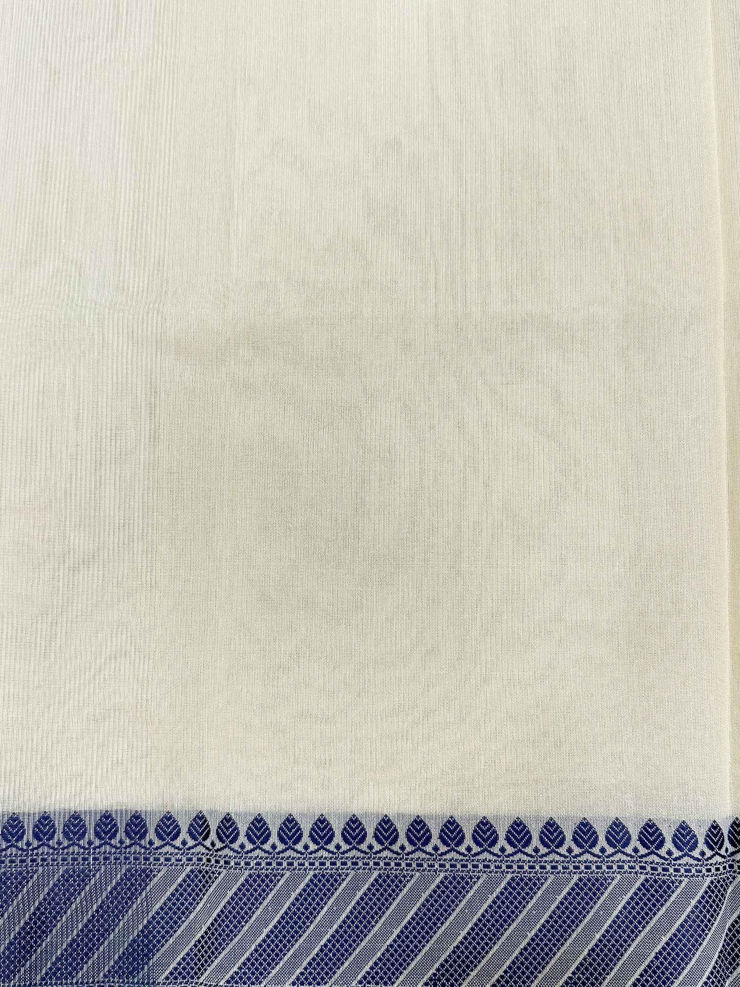 Off White Supernet Cotton Saree with Blue Buti & Woven Border