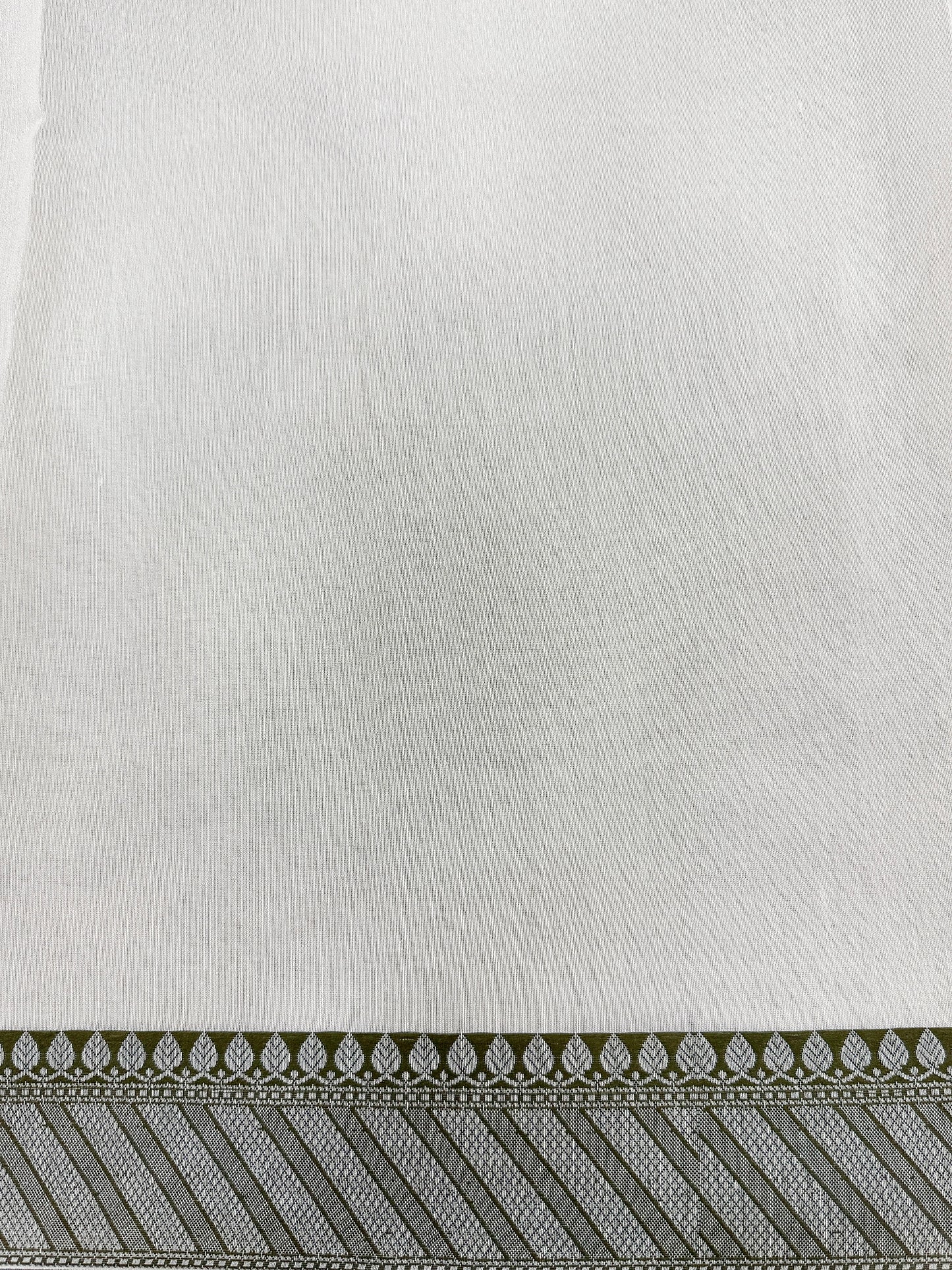 Off White Supernet Cotton Saree with Leaf Buti & Grey Woven Border
