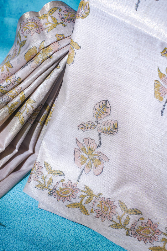 Pastel Linen tissue with block print