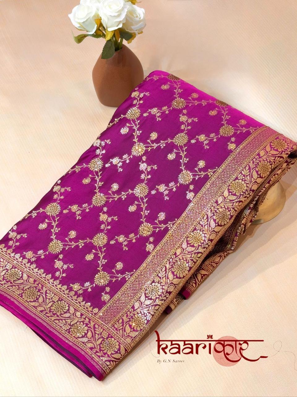 Premium Banarasi Katan Silk Saree with Heavy Zari & Swarovski Work