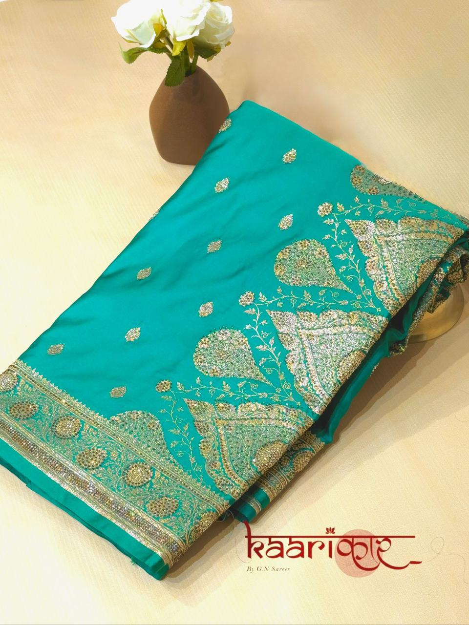 Premium Banarasi Katan Silk Saree with Heavy Zari & Swarovski Work