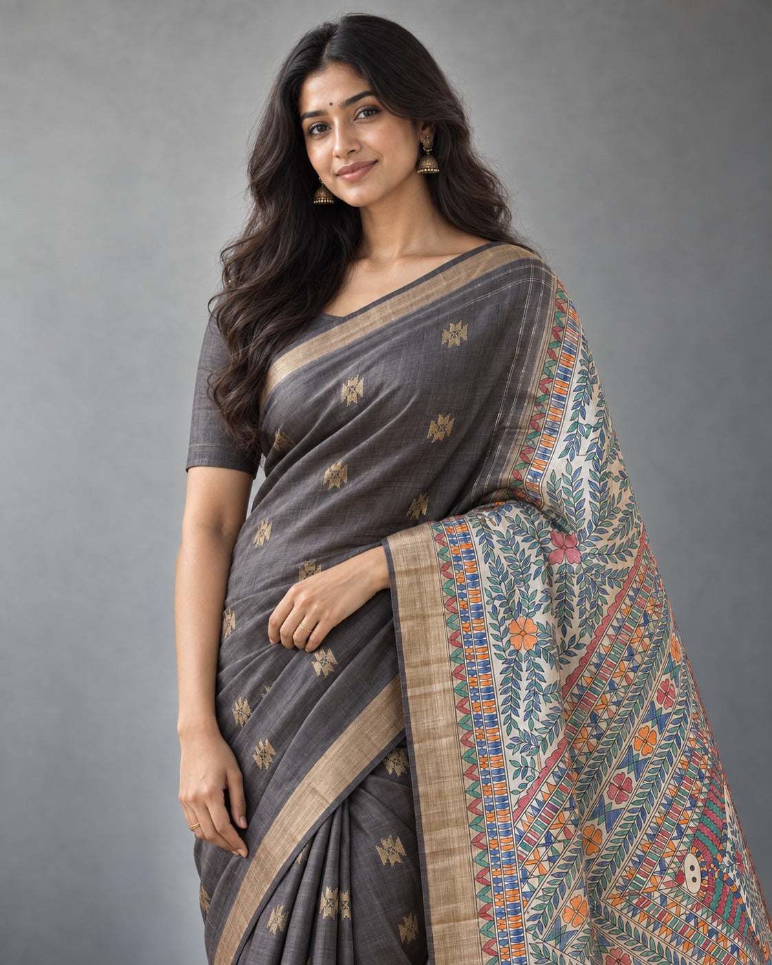 Pure Tusser Matka Madhubani Print Saree