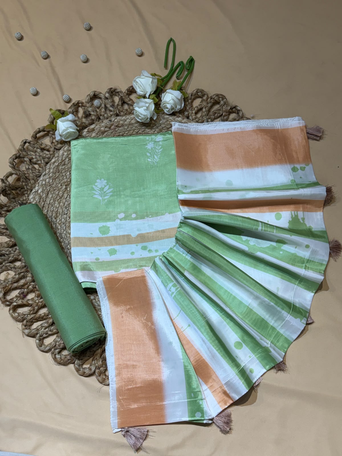 Organza satin with digital print (unstitched)