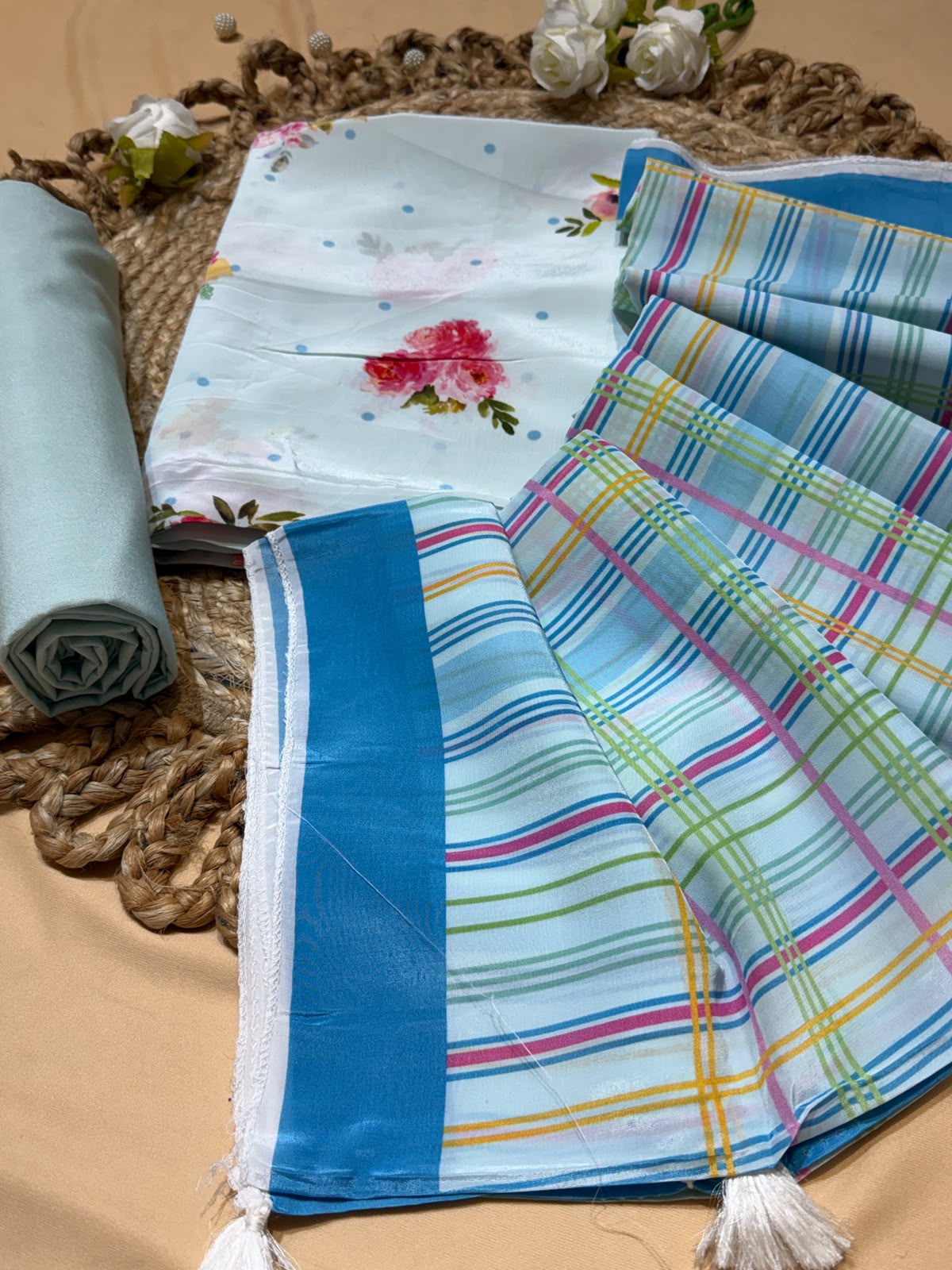 Organza satin with digital print (unstitched)