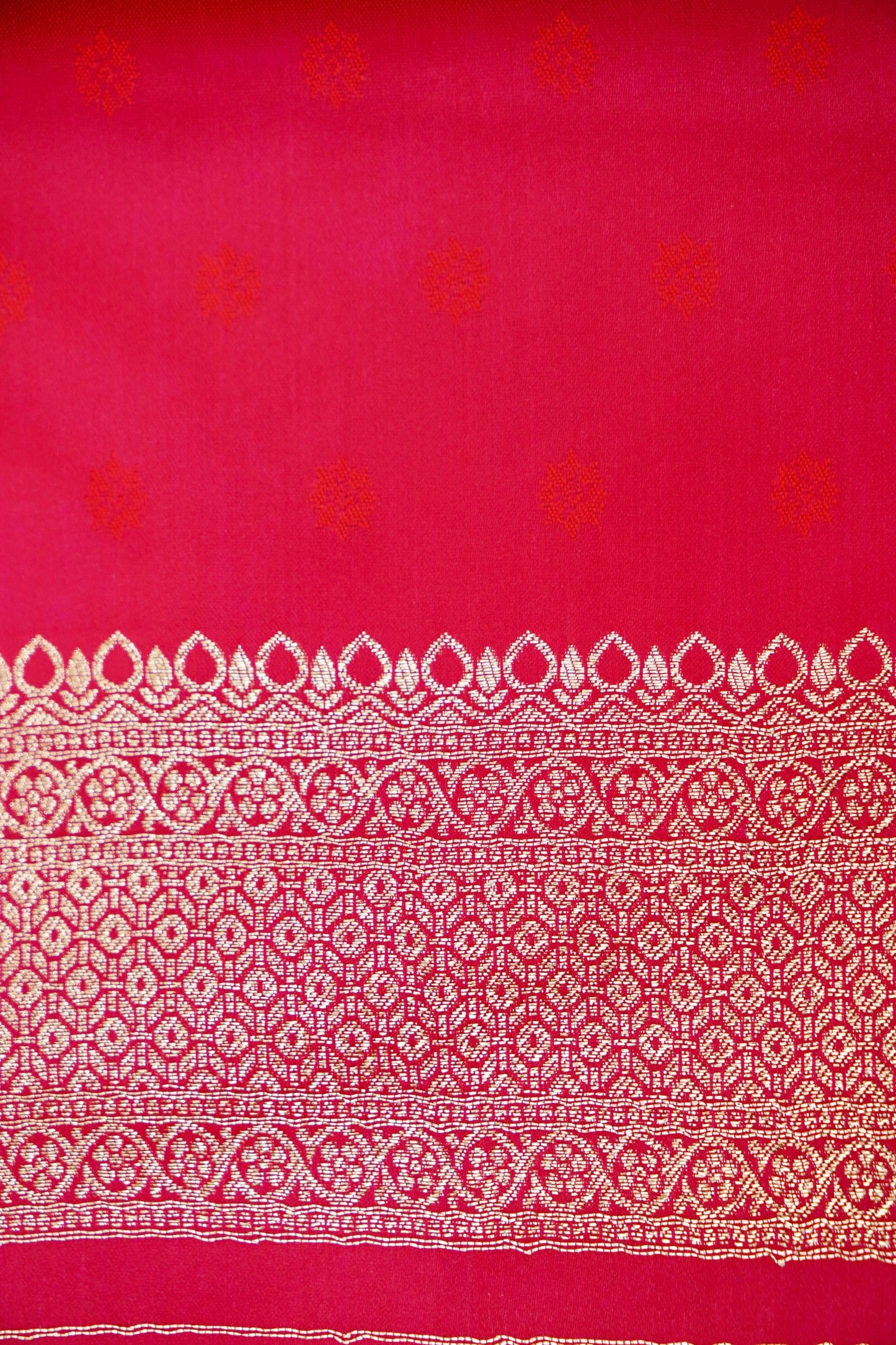 Rani Pink Mashroo Silk Saree with Zari Buti and Ornate Border
