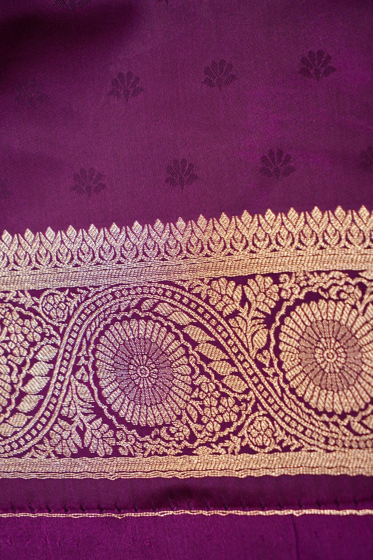 Royal Purple Mashroo Silk Saree with Zari Buti and Ornate Border