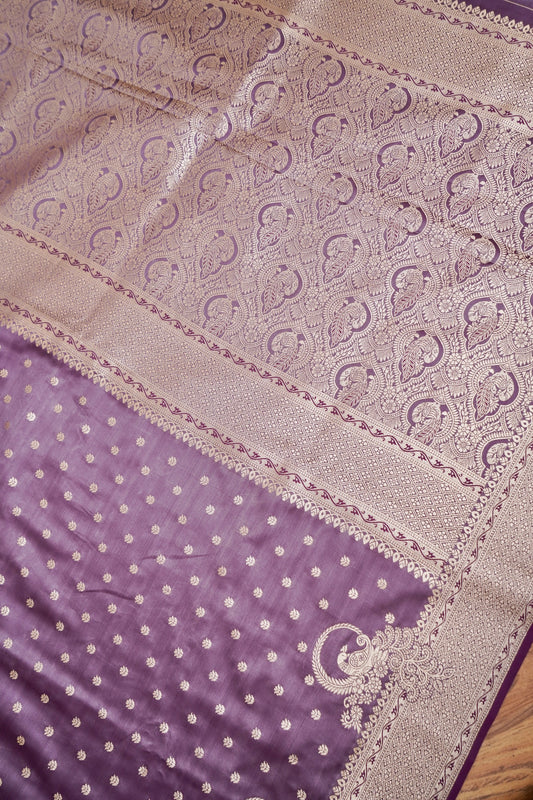 Lavender Mashroo Silk Saree with Zari Buti and Rich Border