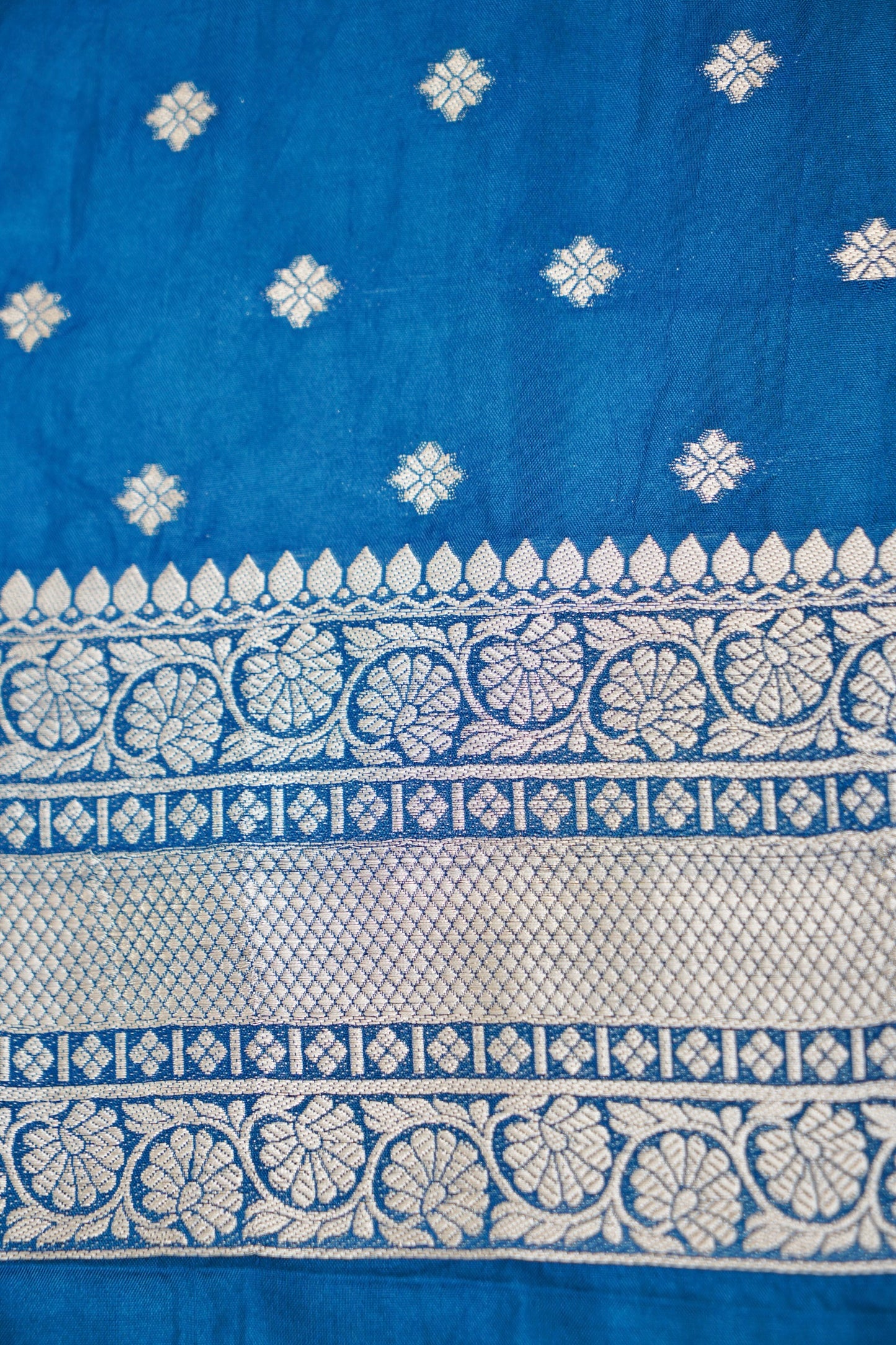 Steel Blue Katan Silk Fancy Saree with Zari Buti and Ornate Border