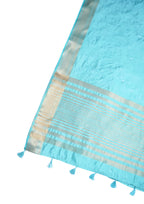 Teal Raw Tussar Fabric with Floral Jaal Embroidery