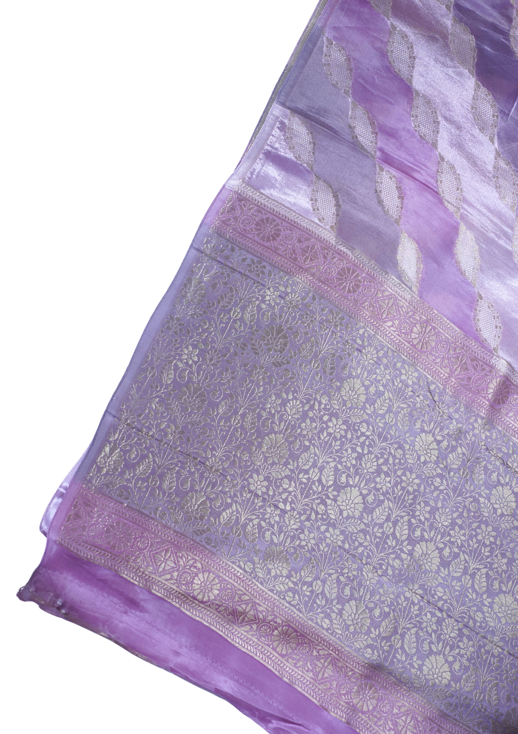 Mauve & Pink Kora Satin Rang kart Saree with Gold Woven Pattern