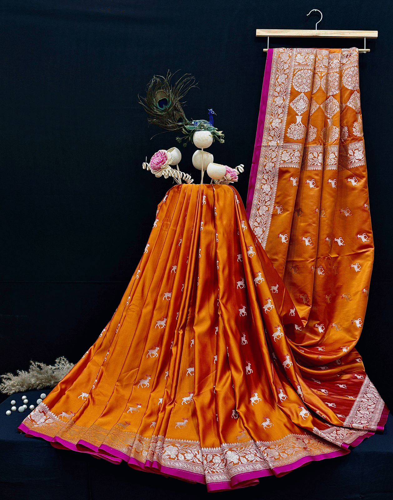 Wine Maroon Handloom Mushroo Satin Silk Saree