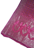 Pink Kora Satin Saree with Bandhani Weaving