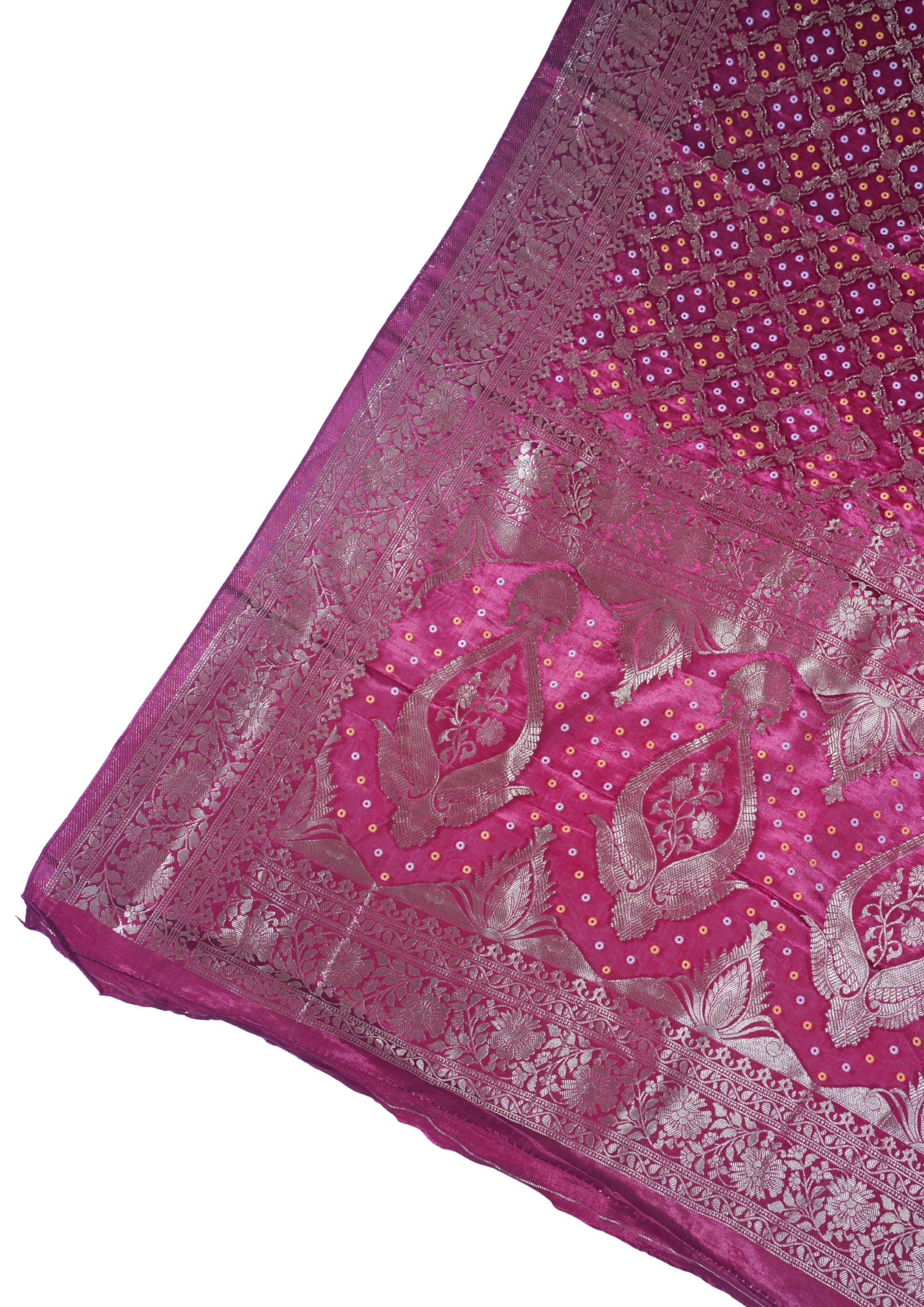 Pink Kora Satin Saree with Bandhani Weaving