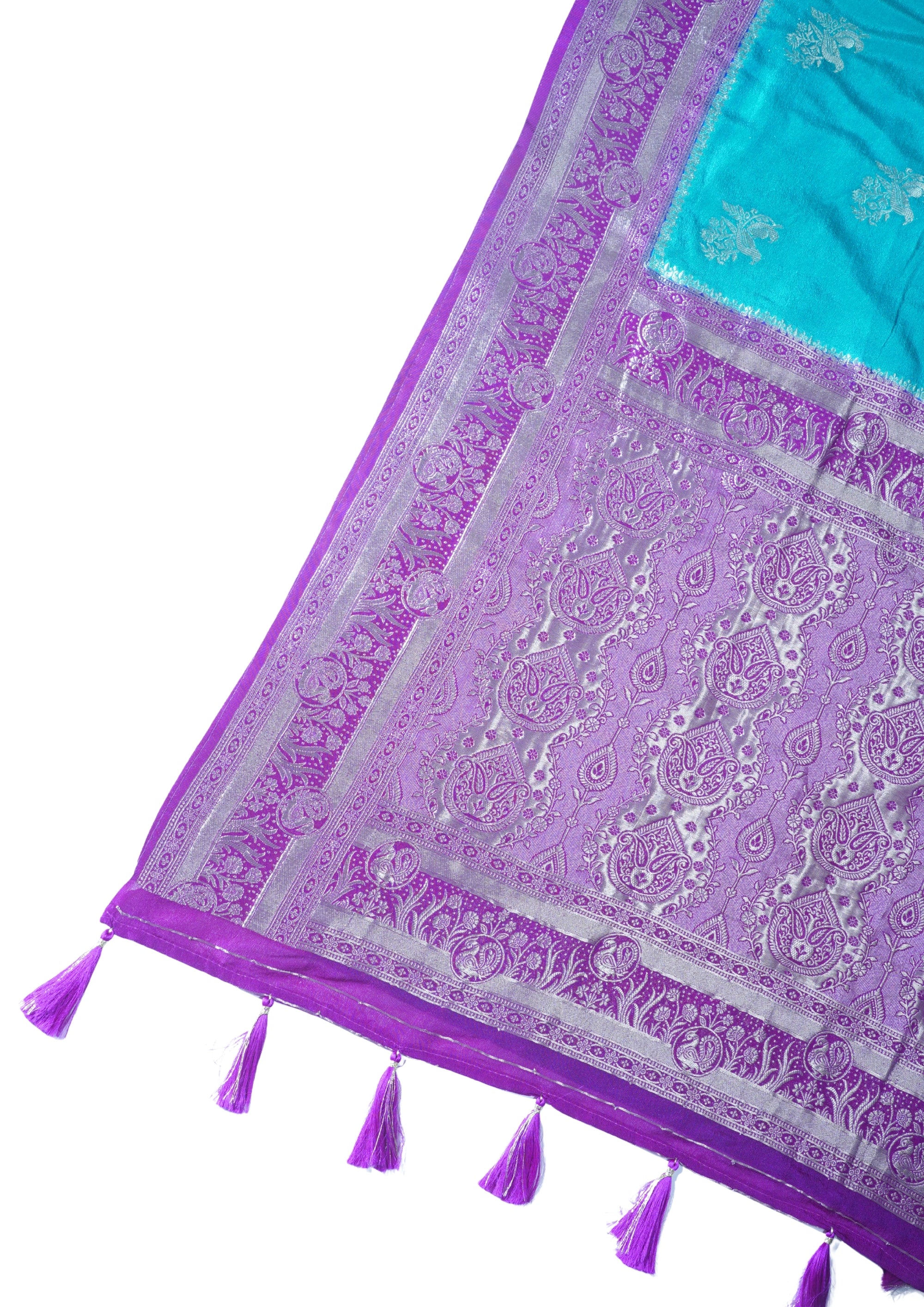 Blue Banarasi Georgette Saree with Purple Contrast Border