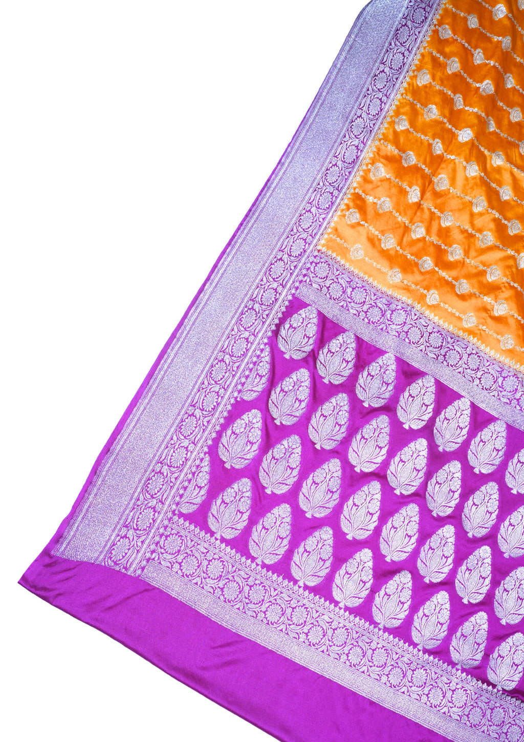 Orange Mushroo Silk Saree with Purple Border and Pallu