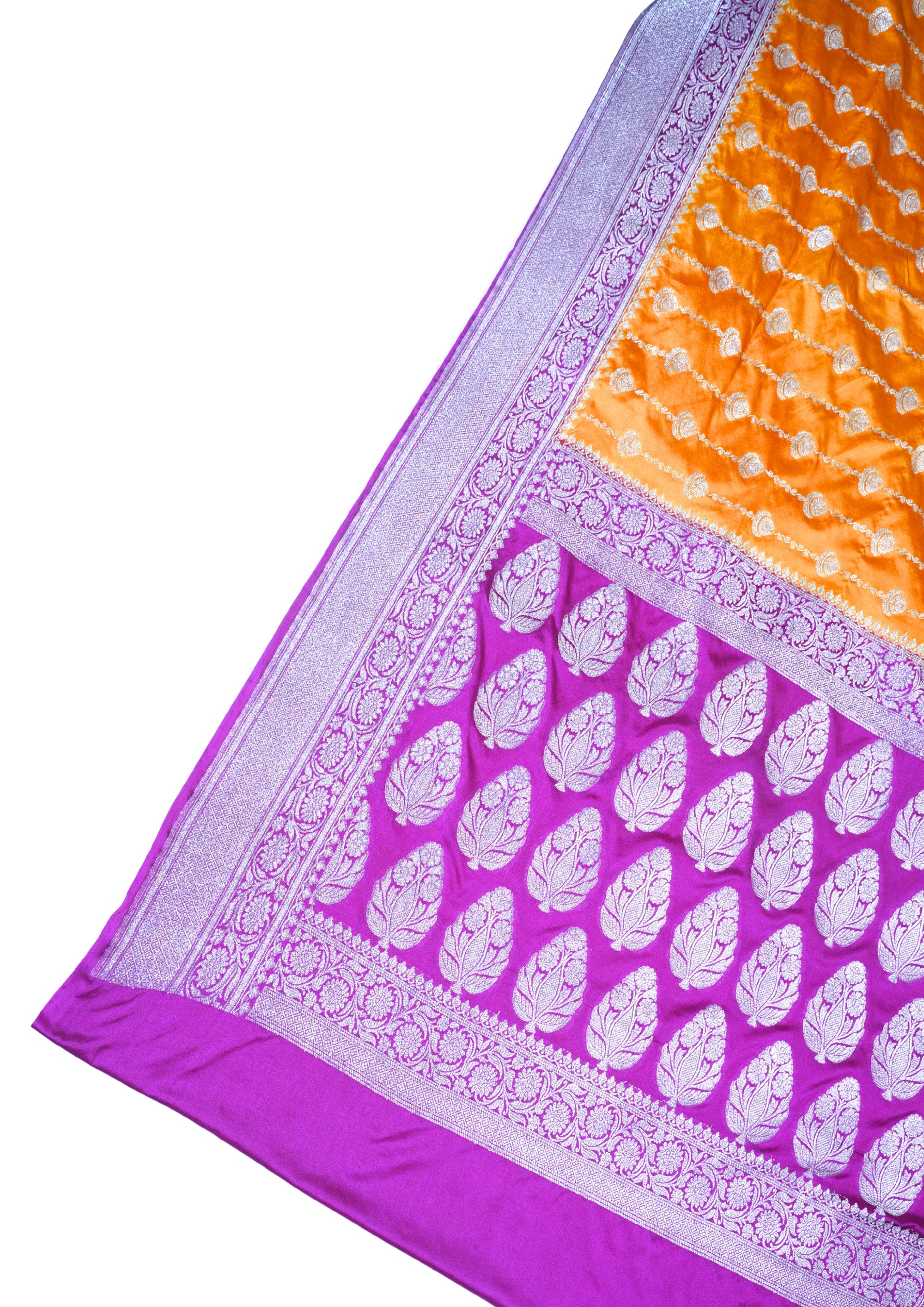 Orange Mushroo Silk Saree with Purple Border and Pallu