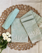 Mint Green Linen Tissue Unstitched Suit with Embroidery