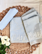 Grey Linen Tissue Unstitched Suit with Floral Embroidery