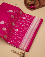 Rani Pink Banarasi Mushroo Silk Saree with Zari Border