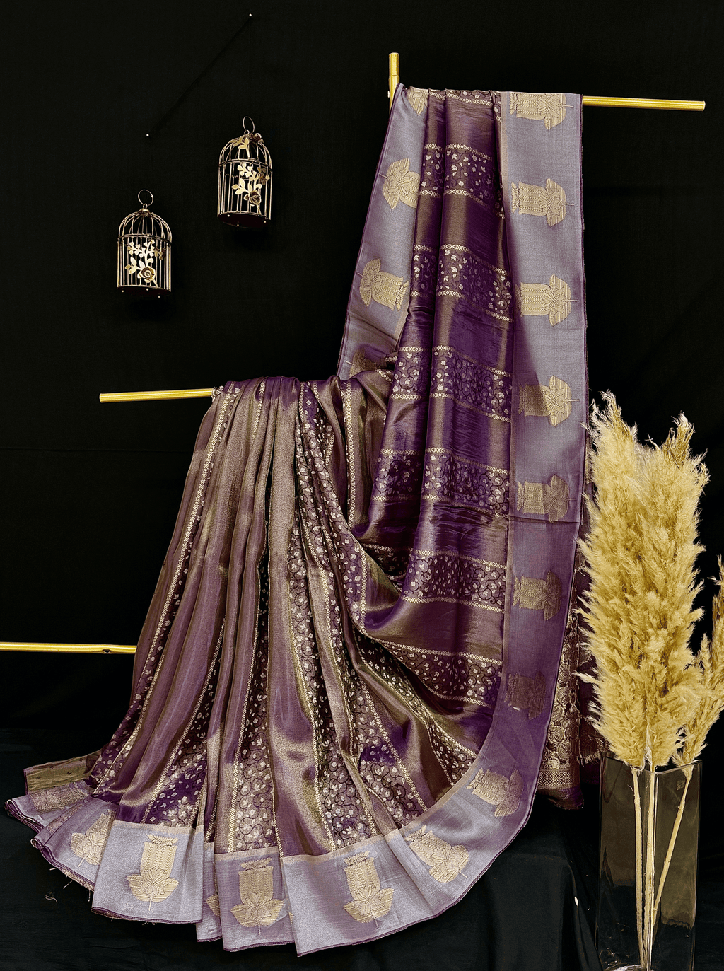Lavender Purple  Georgette Tissue Silk Saree