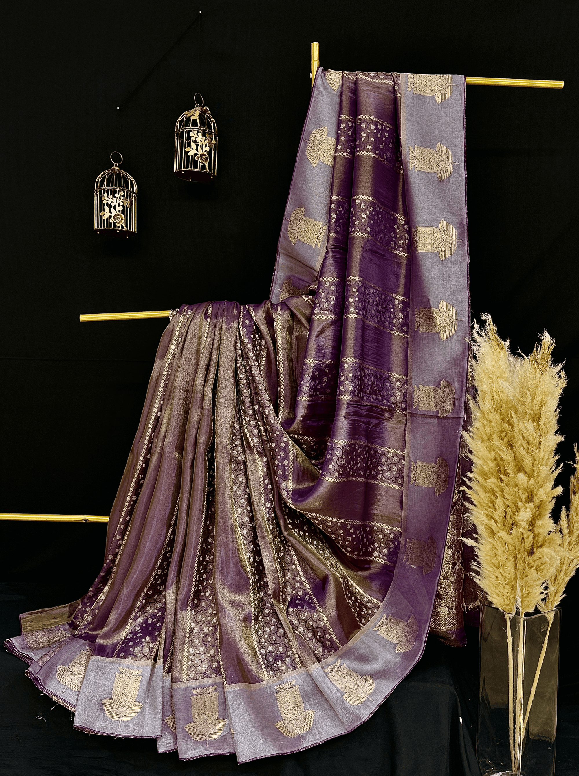 Lavender Purple  Georgette Tissue Silk Saree