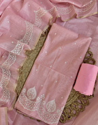 Dusty Rose Linen Tissue Unstitched Suit with Thread Embroidery