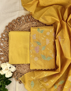Mustard Yellow Tussar Unstitched Suit with Appliqué Embroidery