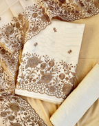 Ivory Cream Organza Unstitched Suit with Antique Gold Floral Embroidery