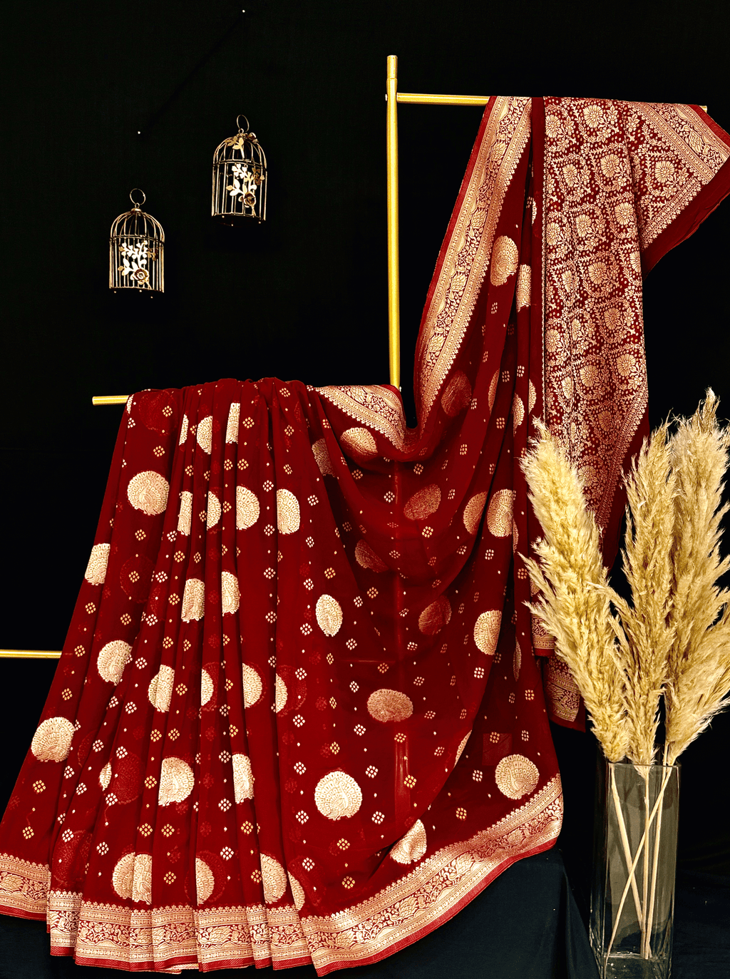 Deep Red Georgette Tissue Silk Saree