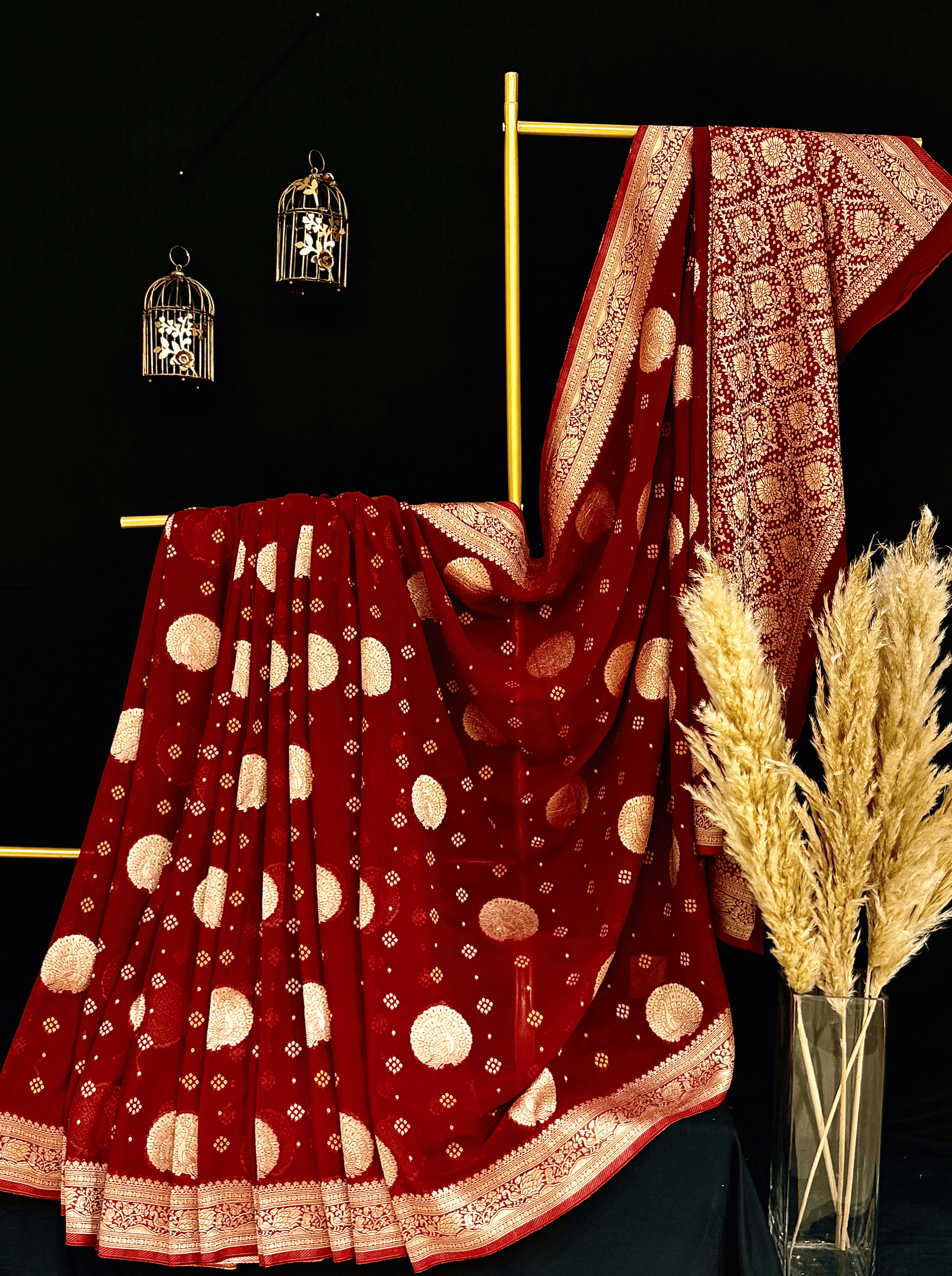 Deep Red Georgette Tissue Silk Saree