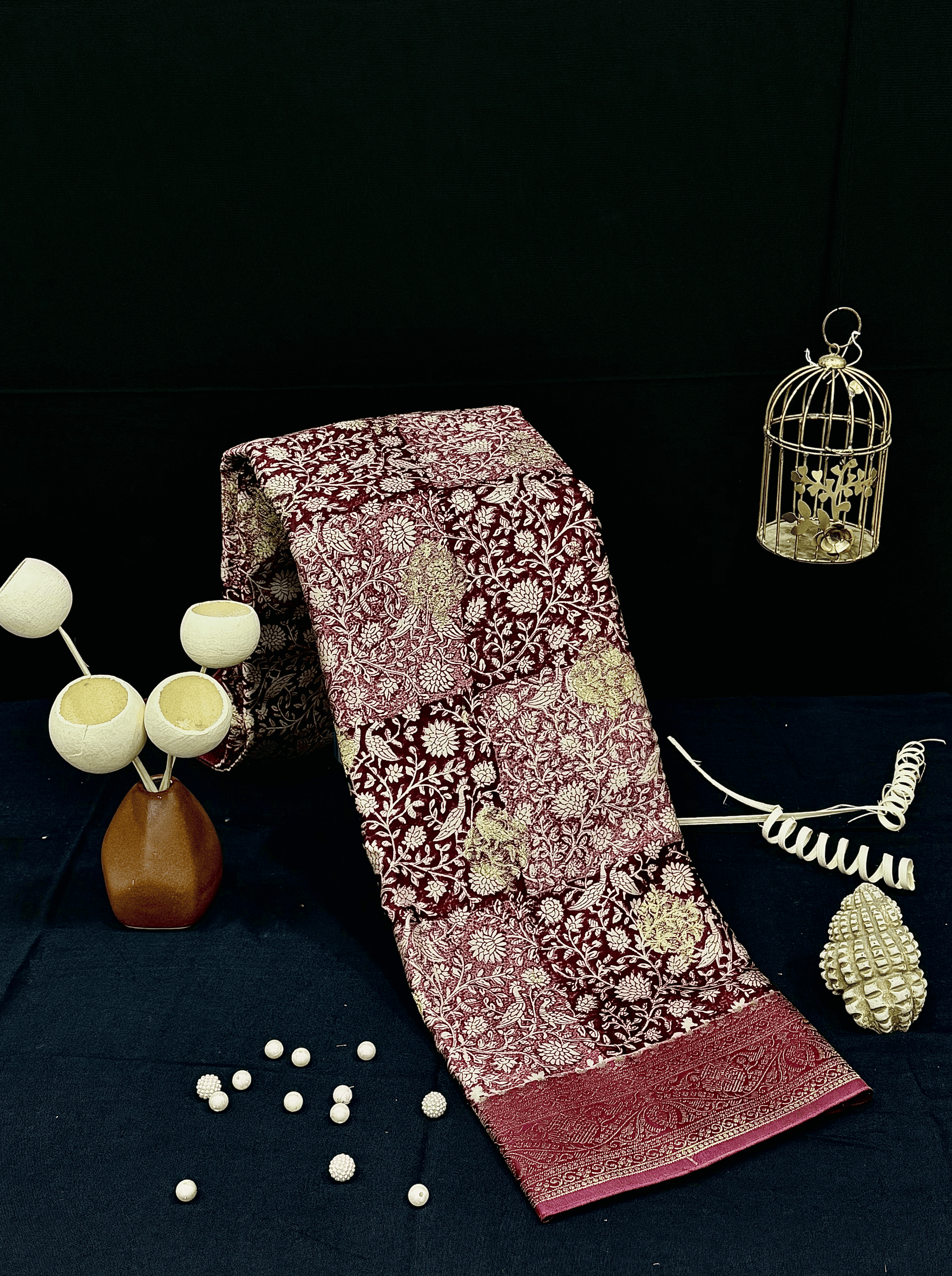 Wine Purple Organza Satin Silk Saree