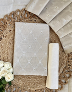 Off White Linen Tissue Unstitched Suit with Ikat-Inspired Embroidery