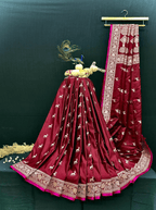 Wine Maroon Handloom Mushroo Satin Silk Saree
