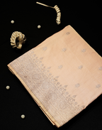 Peach Beige Banarasi Mushroo Silk Saree with Floral Weaving & Zari Border