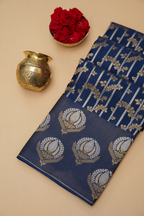 Navy Blue Viscose Satin Saree with Dual Weaving
