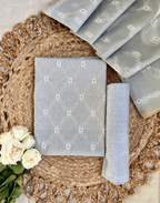 Steel Grey Linen Tissue Unstitched Suit with Ikat-Inspired Embroidery