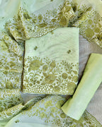 Pastel Mint Green Organza Unstitched Suit with Floral Embroidery
